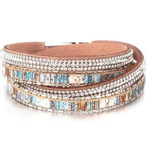 New Leather Wrap Women’s Bracelet Boho Leopard Multi-Layer Crystal Beads Cuff